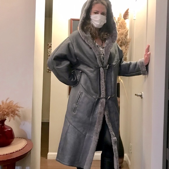 Genuine leather and shearling long coat, like new, size L - Picture 9 of 11